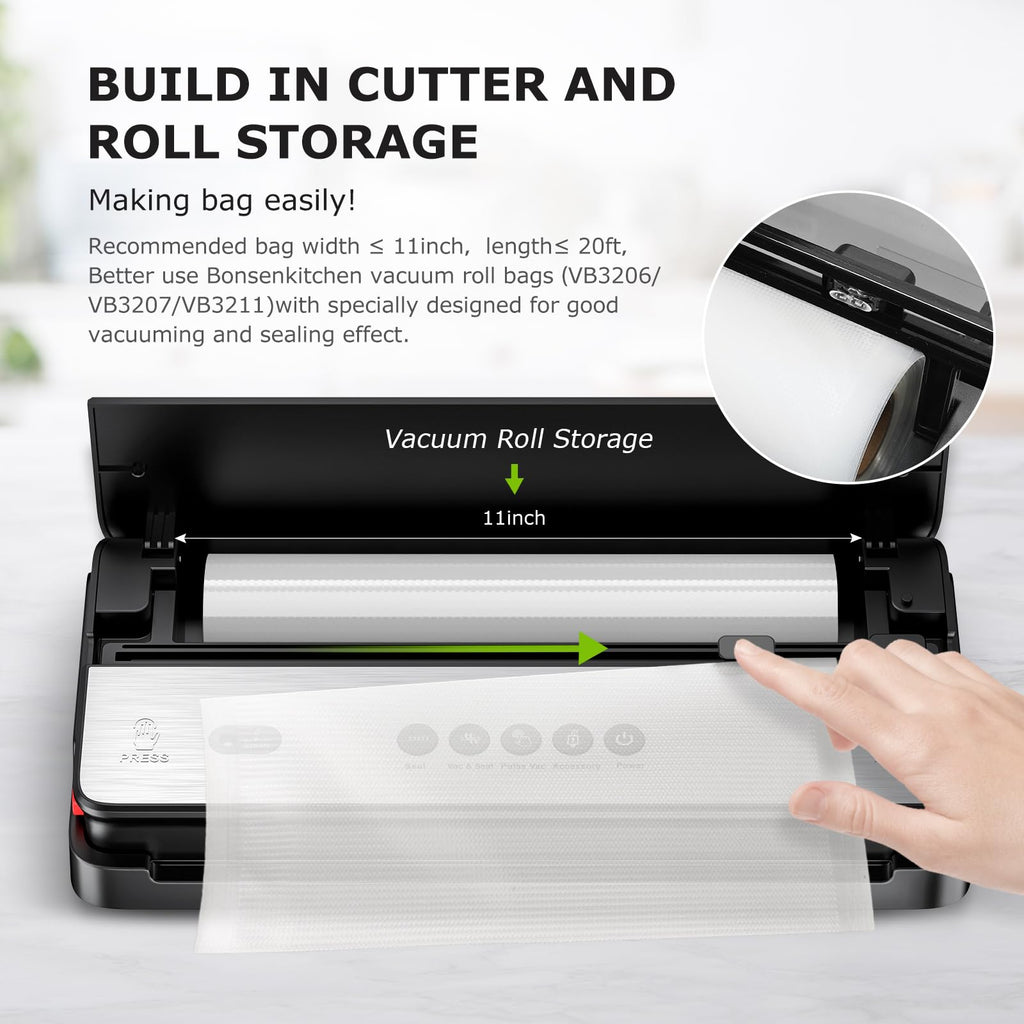 Bonsenkitchen Vacuum Sealer Machine with Built-in Cutter and 50 Bags