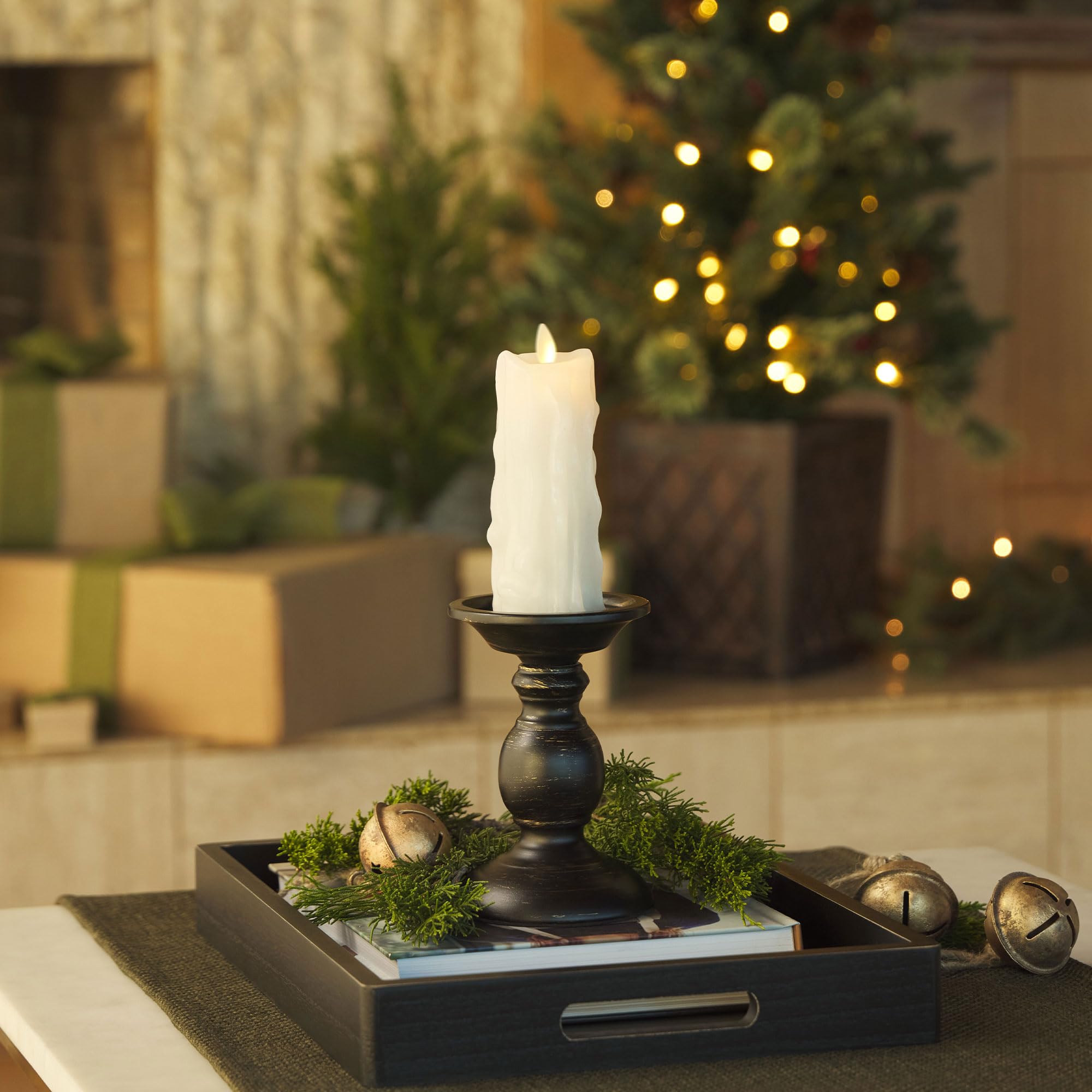 Luminara Flameless LED Pillar Candle – White Wax Drip with Timer, 6.5"