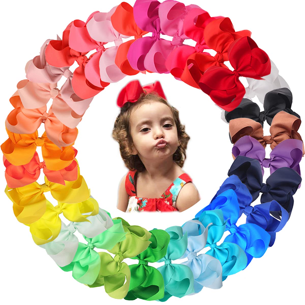 JOYOYO 30 Pcs Large 6 Inch Hair Bows for Girls – Grosgrain Ribbon Clips