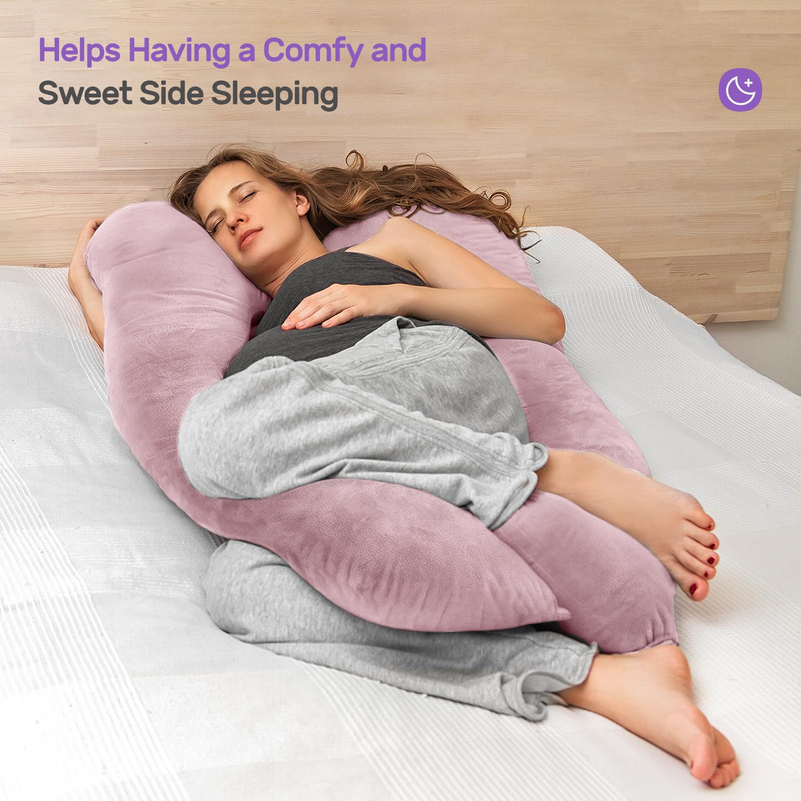 Nuliie U-Shaped Pregnancy Pillow - Full Body Maternity Support, Mauve Pink