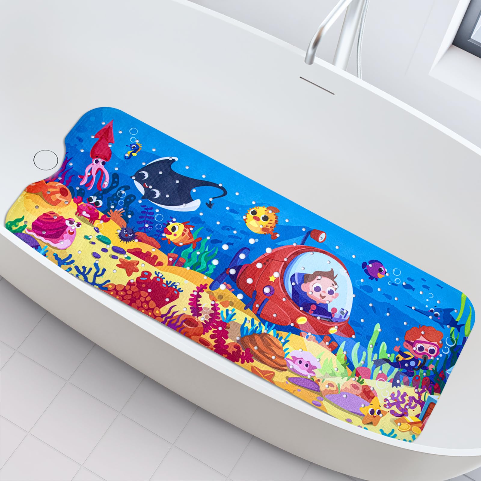 WELTRXE Baby Bath Mat – 100x40cm Non-Slip Anti-Mould Cartoon Bathtub Mat