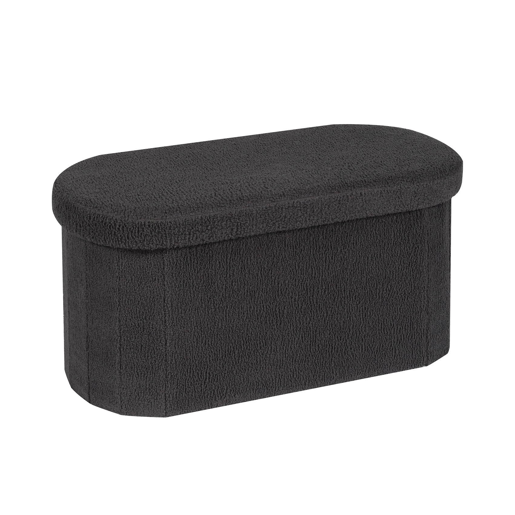 Bonlife Folding Boucle Storage Ottoman Bench | Oval Footstool - Dark Grey