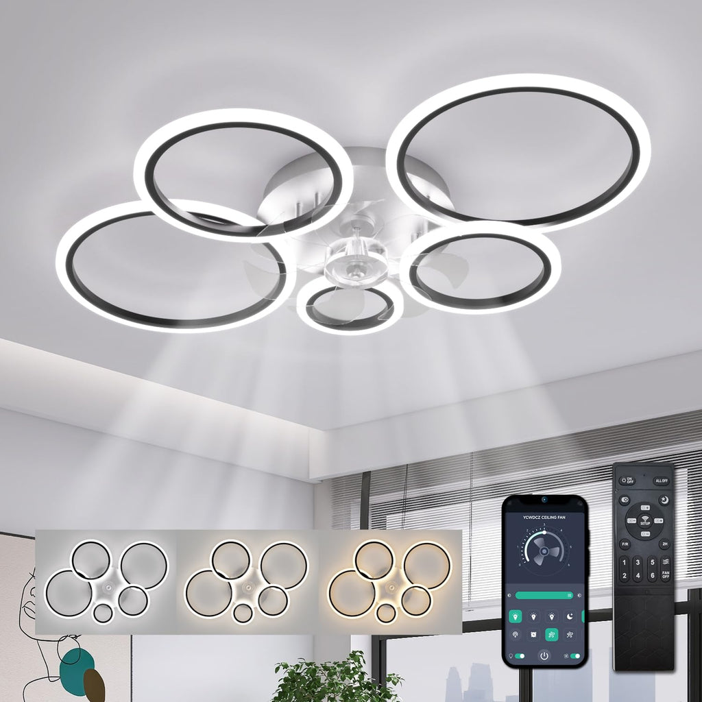 ycwdcz Modern Black Ceiling Fan with Light and Remote – Silent DC Motor