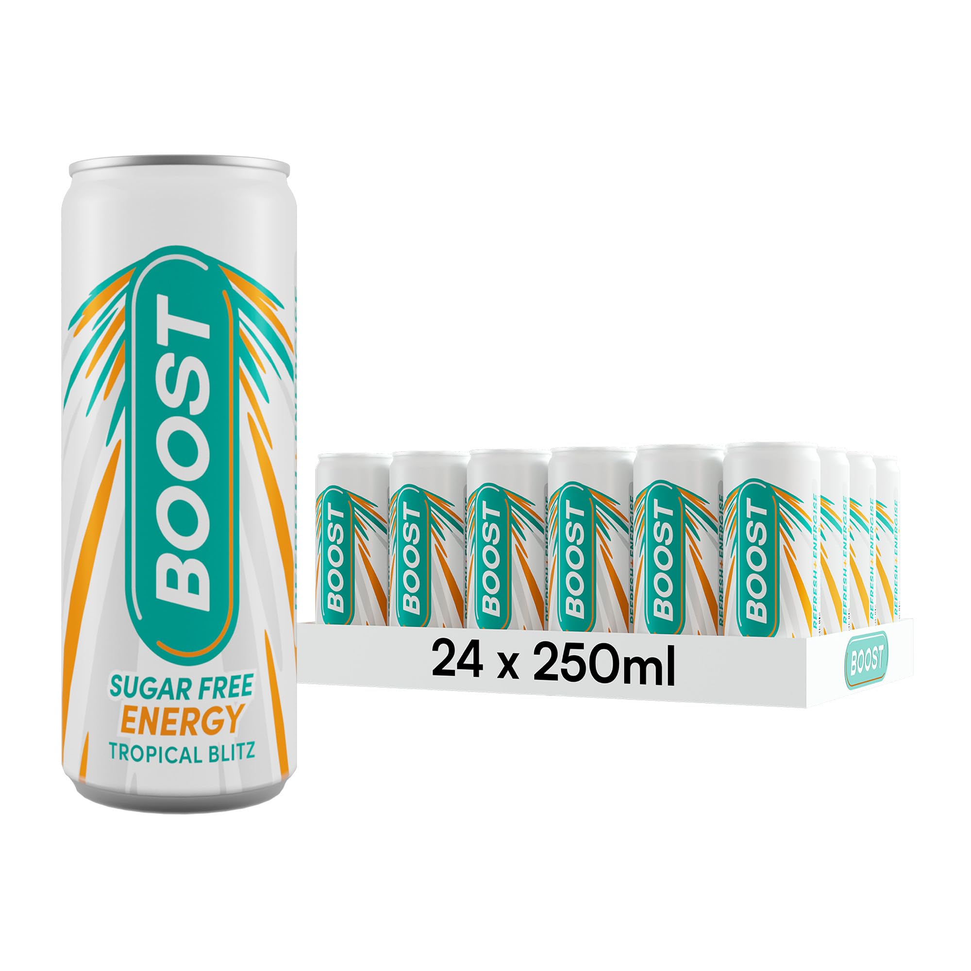 Boost Sugar Free Tropical Energy Drink - 24 x 250ml Multipack Cans