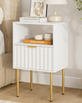 Apetaccat White Wooden Bedside Table | Modern Nightstand with Gold Frame