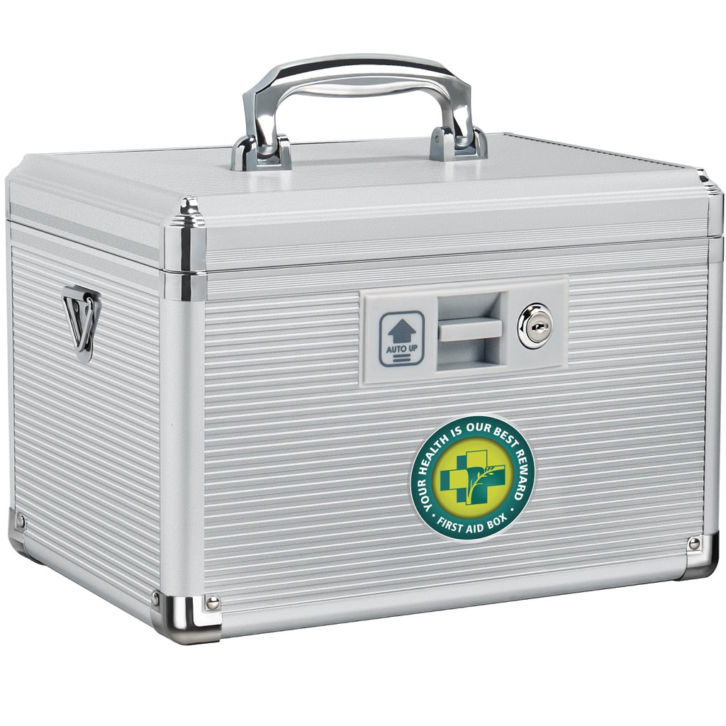 ZORVIDSON Medicine Lock Box – Portable Aluminium First Aid Case, Silver
