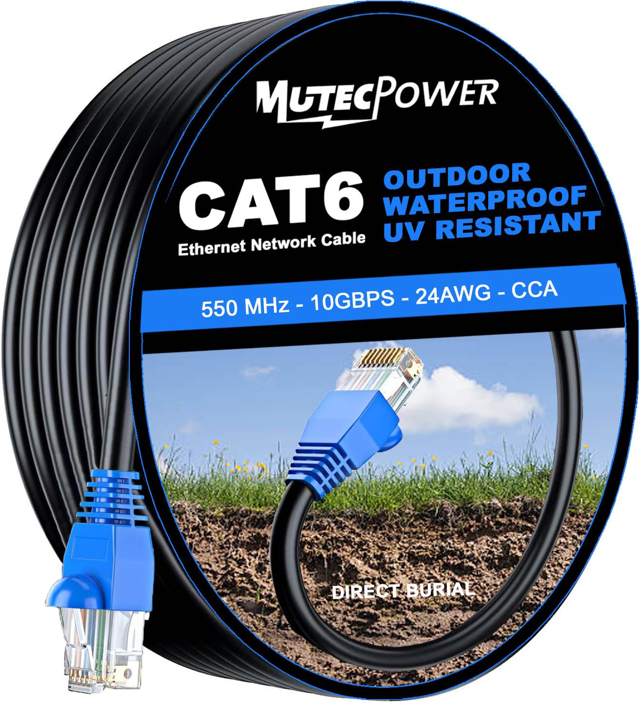 MutecPower 30m CAT6 Outdoor Ethernet Cable – Waterproof Direct Burial