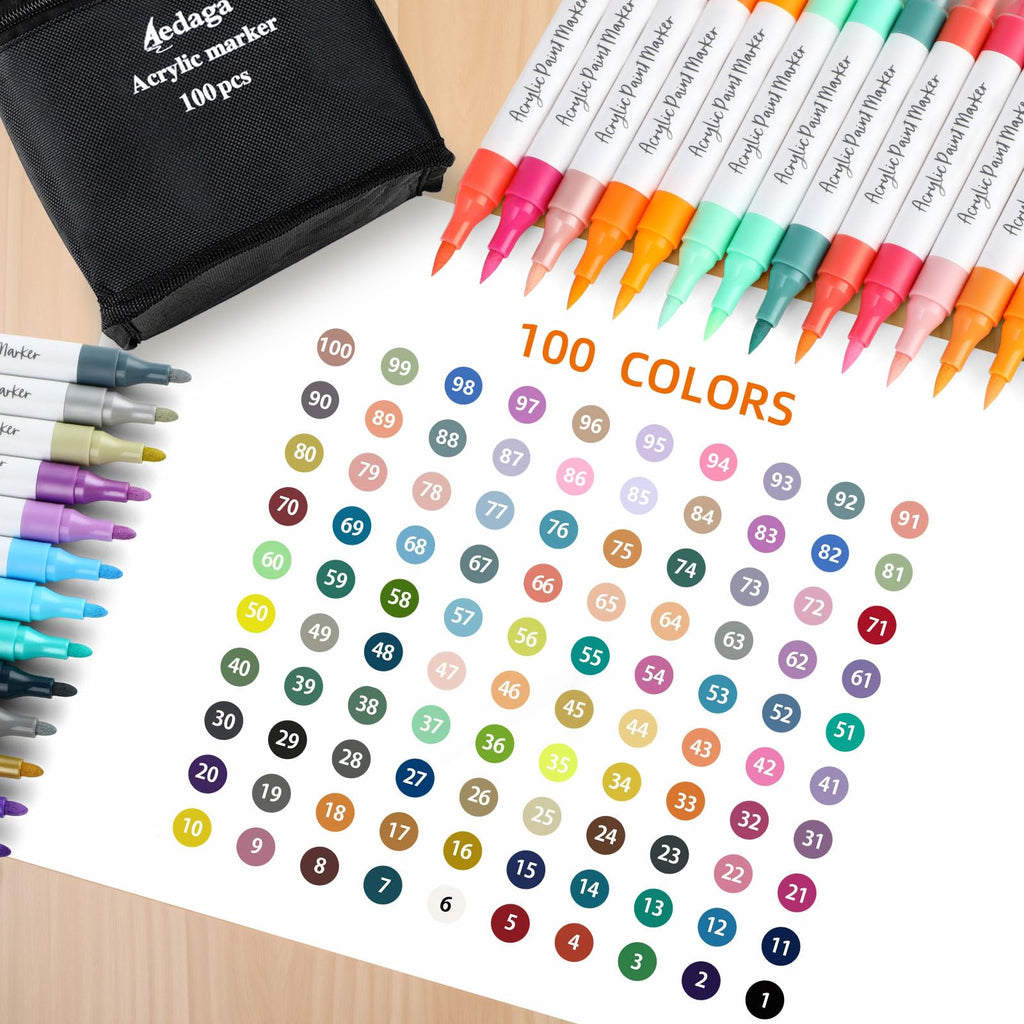 Jolof Store 100 Color Dual Tip Acrylic Paint Pens with App for Rock Art