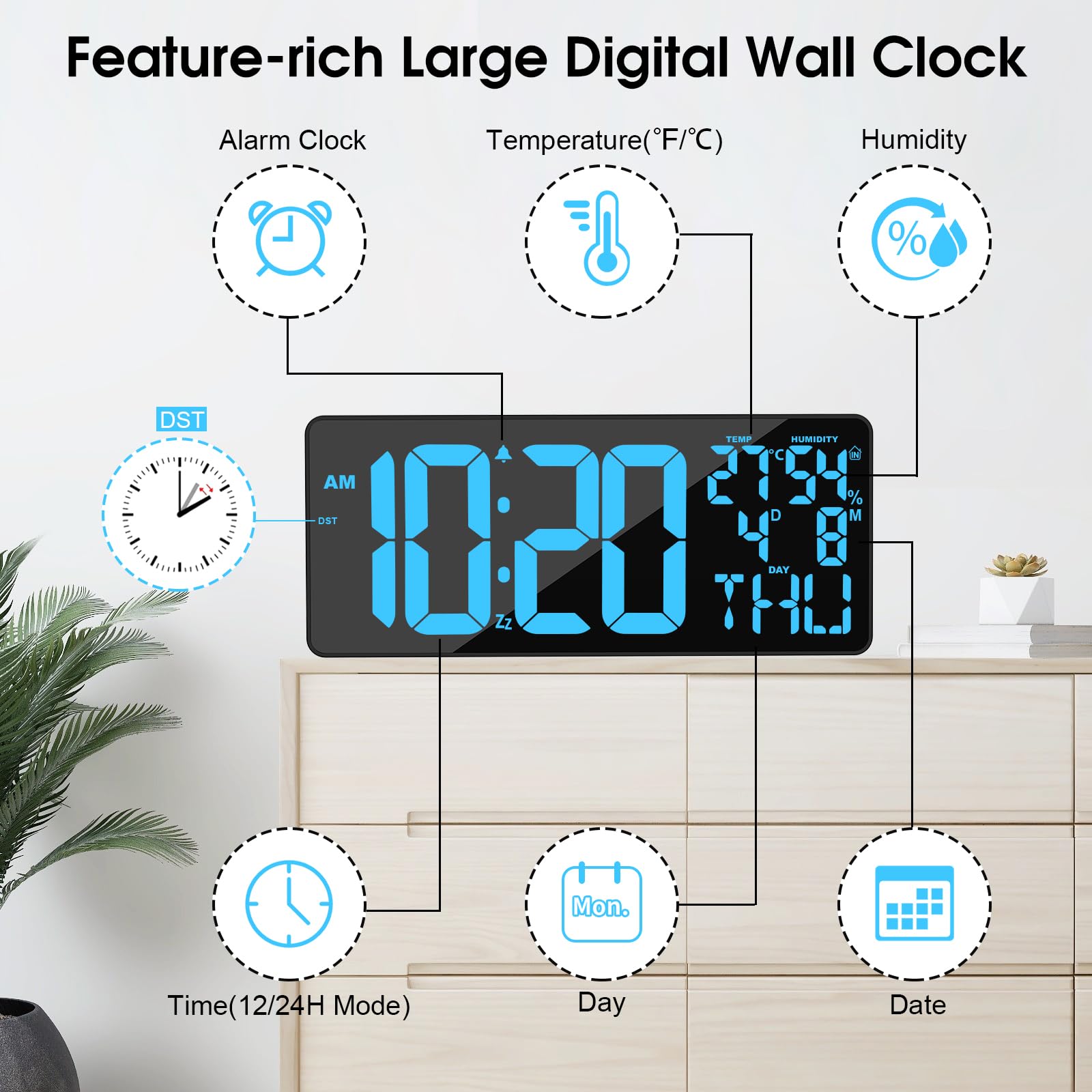 XREXS 18 Inch Digital Wall Clock | 10 RGB Color Changing LED with Remote