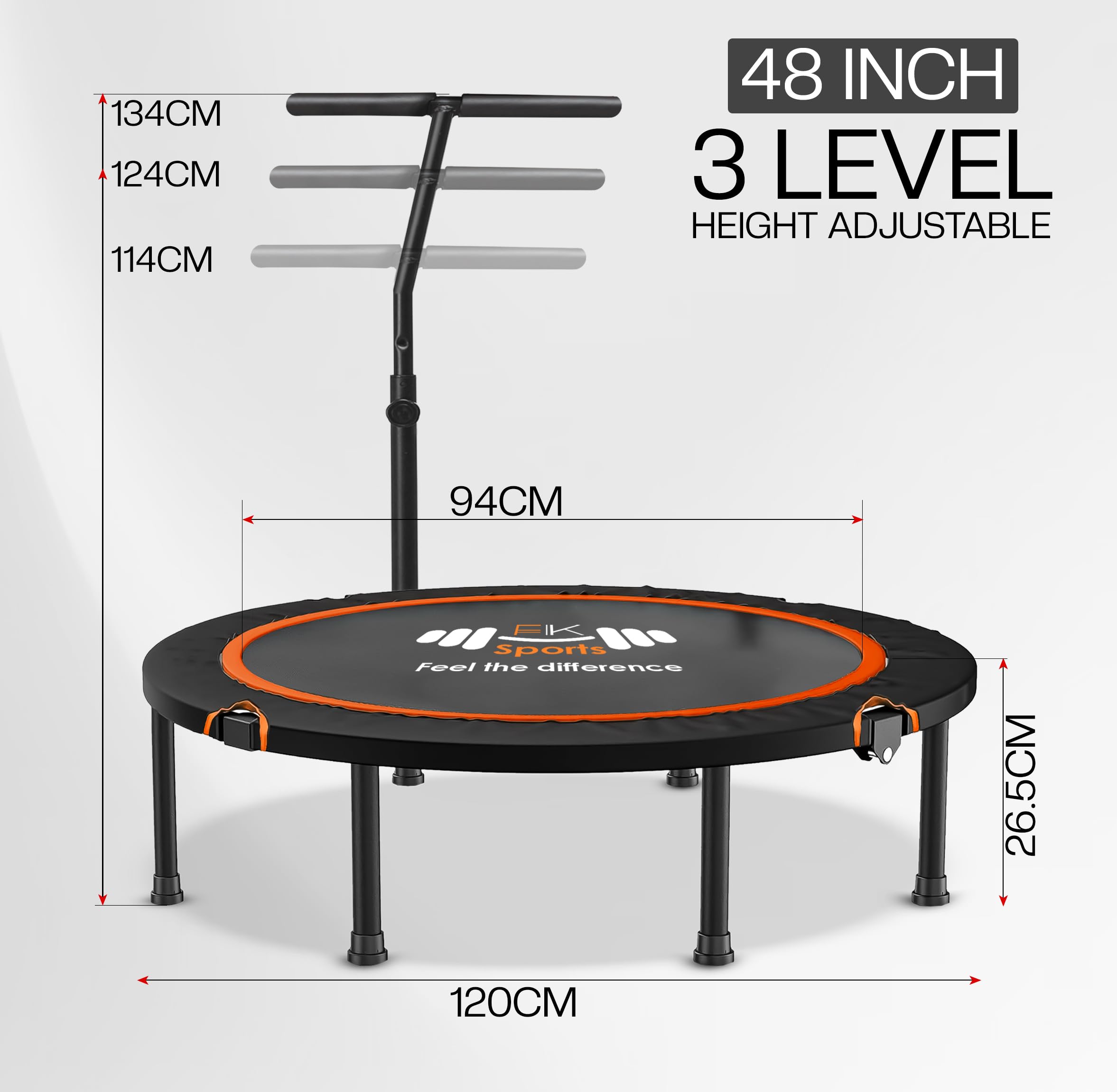 FK Sports 48" Foldable Mini Fitness Trampoline with T-Bar Handle