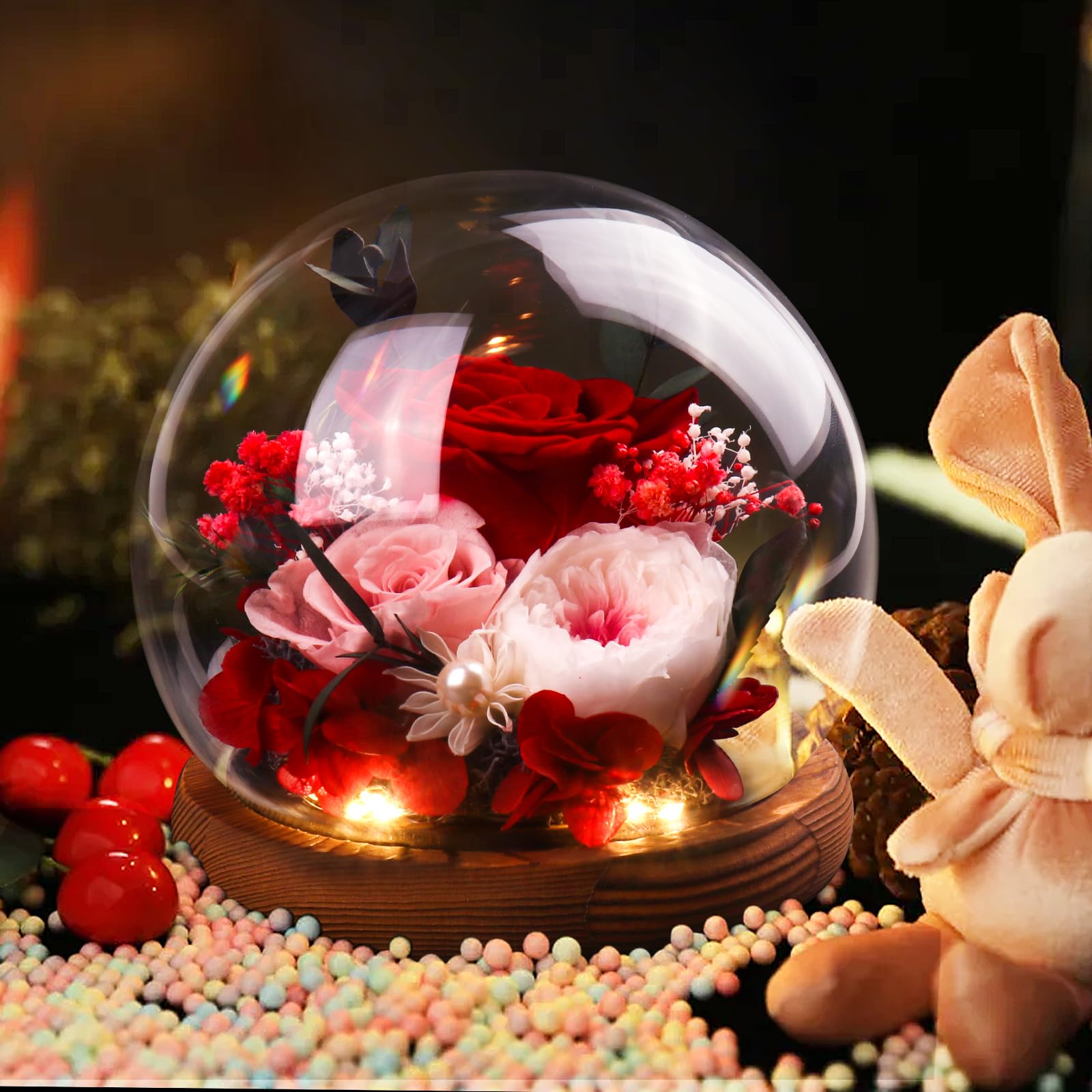 Jolof Store Preserved Eternal Rose in Glass Dome – Real Red Flower Gift