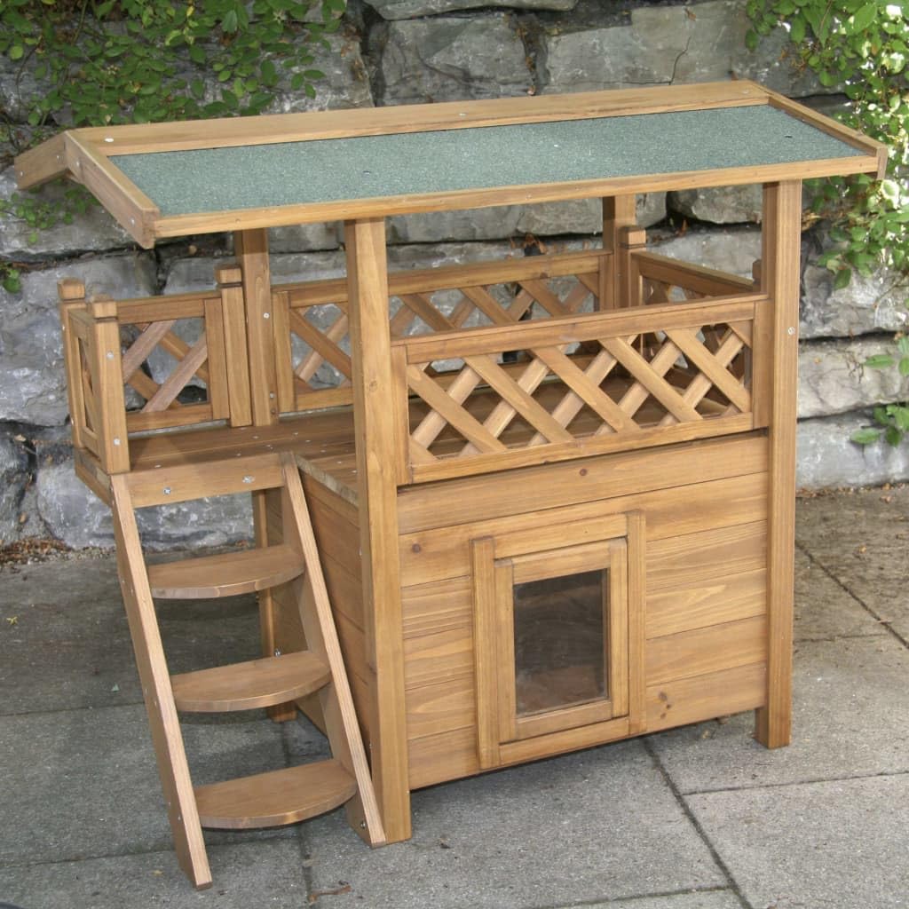 Kerbl Two-Story Wooden Cat House Lodge - Brown, 77 x 50 x 73 cm