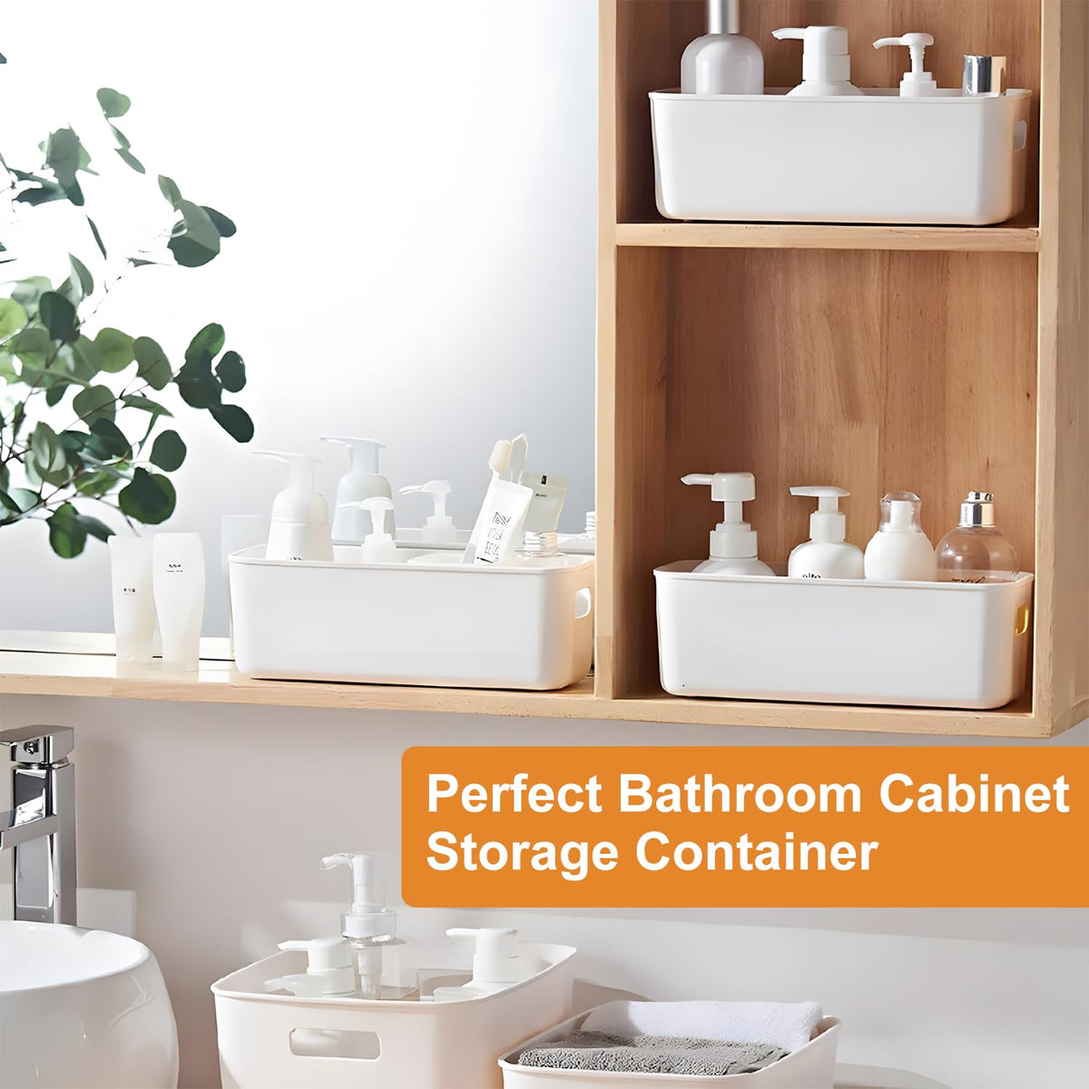 imatenn 8 pack Narrow Storage Box, Plastic Storage Baskets for Shelves, Slim Kitchen Cupboard Organiser Storage Boxes for Bathroom Cabinet, Drawers - image 3
