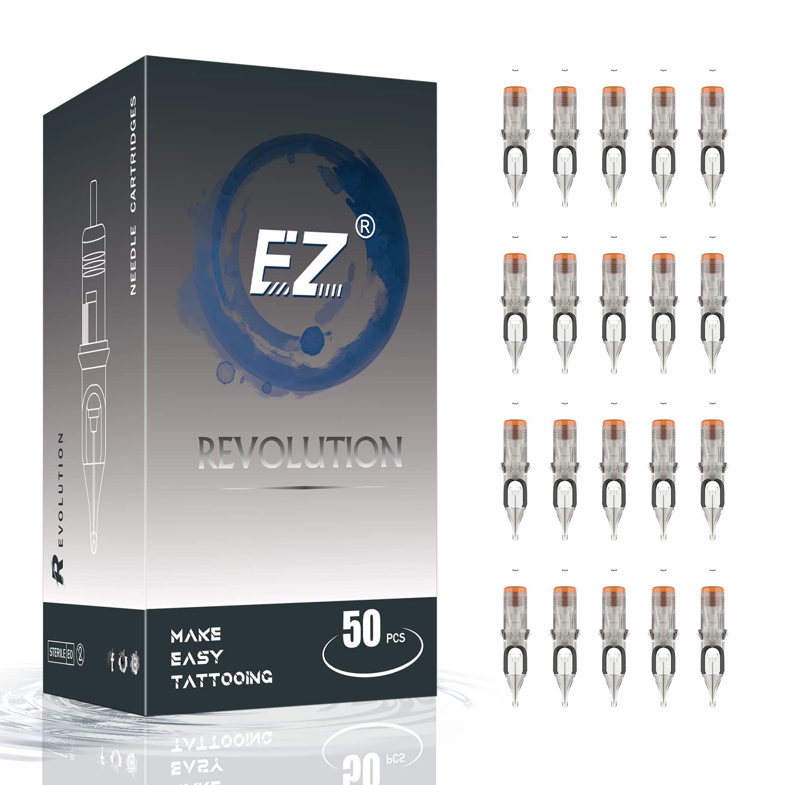EZ Revolution Tattoo Cartridge Needles - 50Pcs Mixed Round Shaders