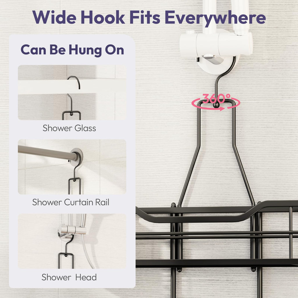 SWTYMIKI Shower Caddy Hanging Organiser-2-Tier No Drill Shower Organiser with 360° Rotating Hook - image 3