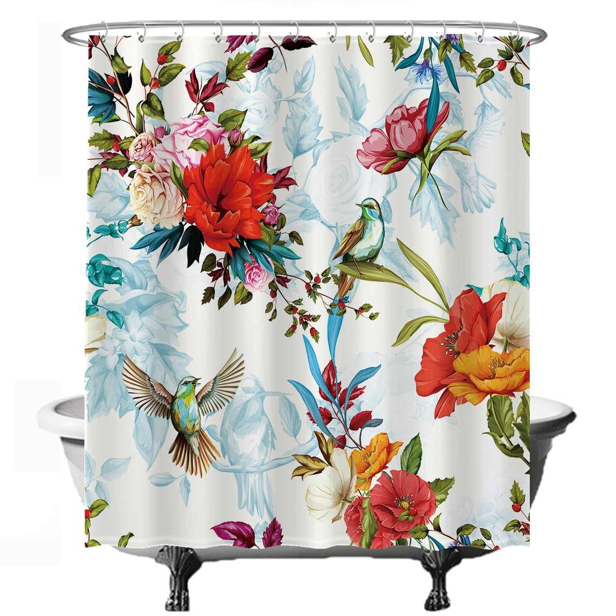Ulticool Bird Flower Nature Shower Curtain | Mould-proof Polyester 180x200cm