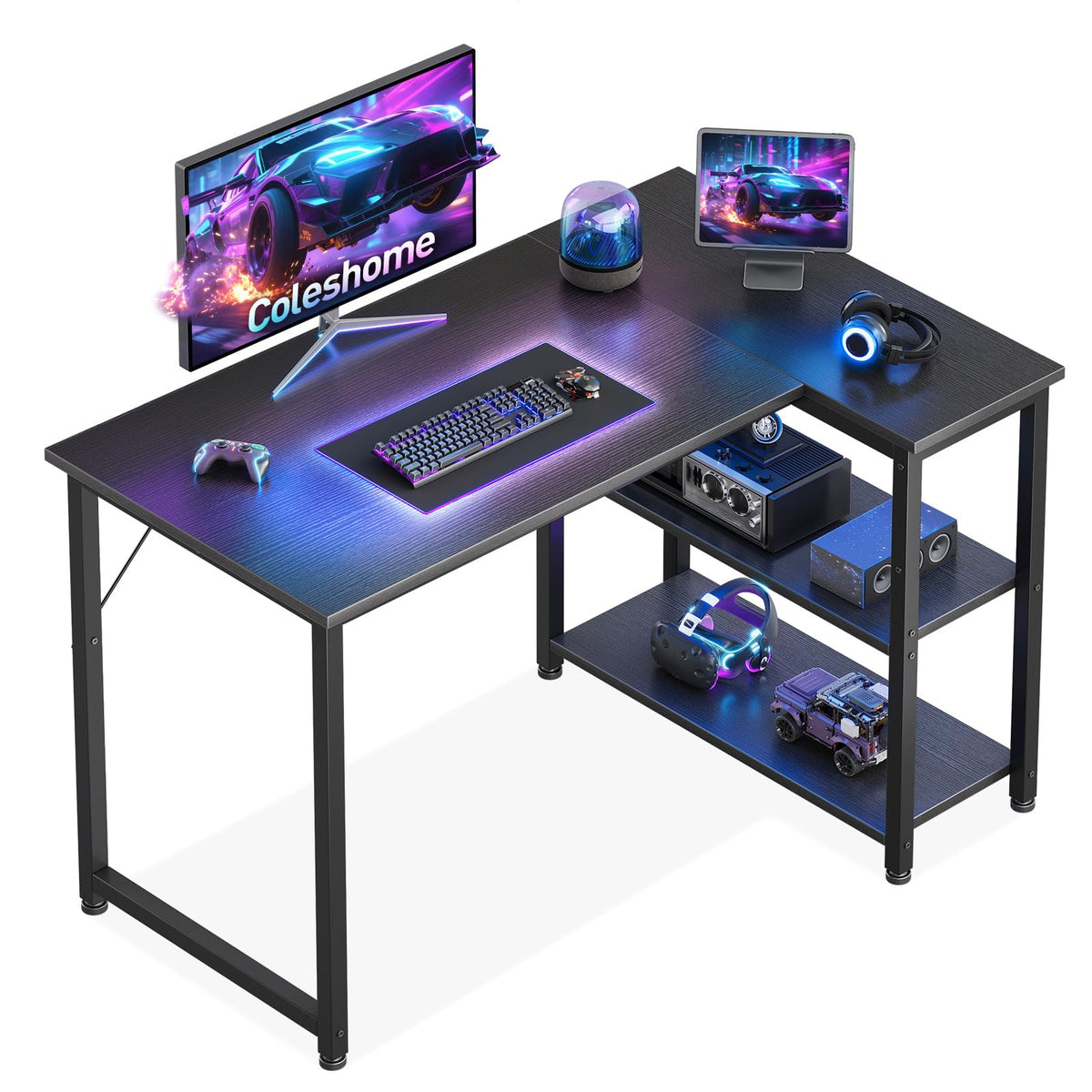 Coleshome L Shaped Gaming Desk for Small Space, 100x70 cm Black - image 1