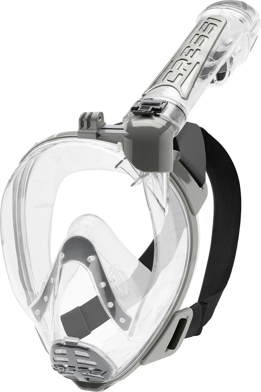 Cressi Duke Full Face Snorkel Mask with Action Cam Holder - Clear/Silver