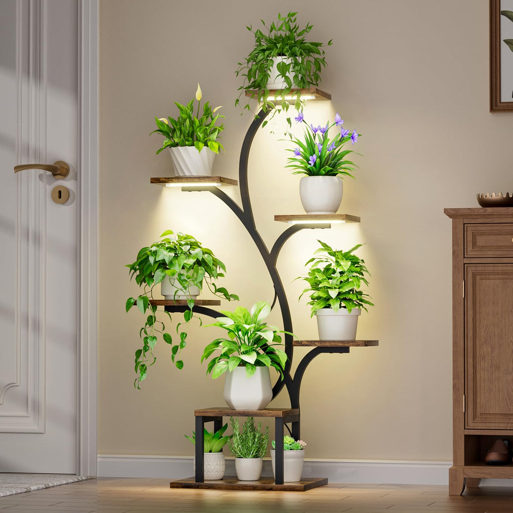 BACEKOLL 7-Tier Plant Stand with Grow Lights | 49" Metal Corner Shelf