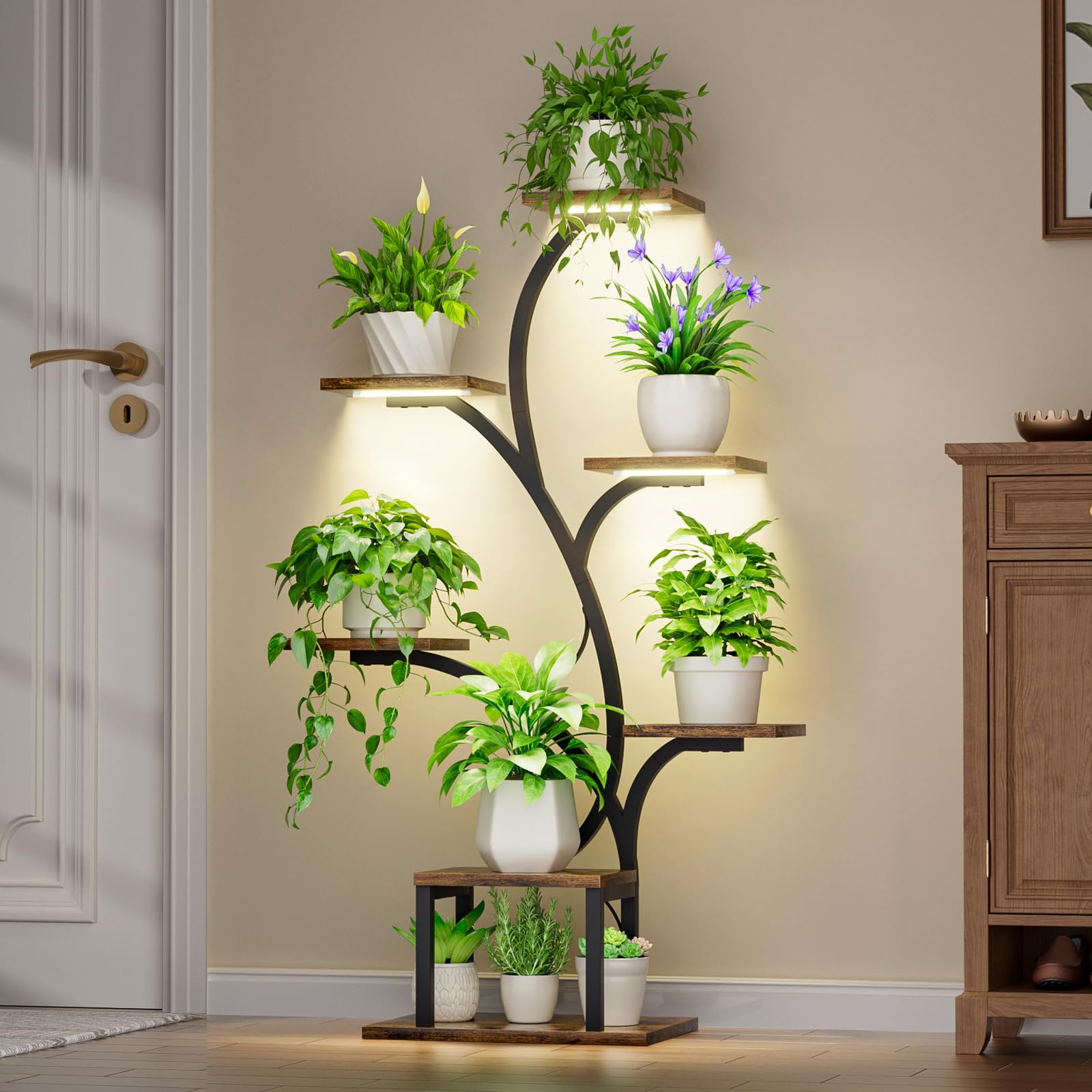 BACEKOLL 7-Tier Plant Stand with Grow Lights | 49" Metal Corner Shelf