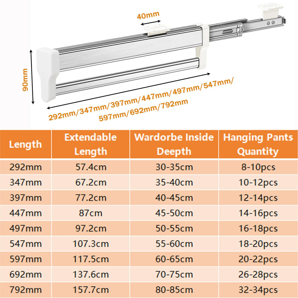 MAFAGE Pull Out Clothes Rail, Adjustable Wardrobe Rail Hanger Rack 447mm - image 2
