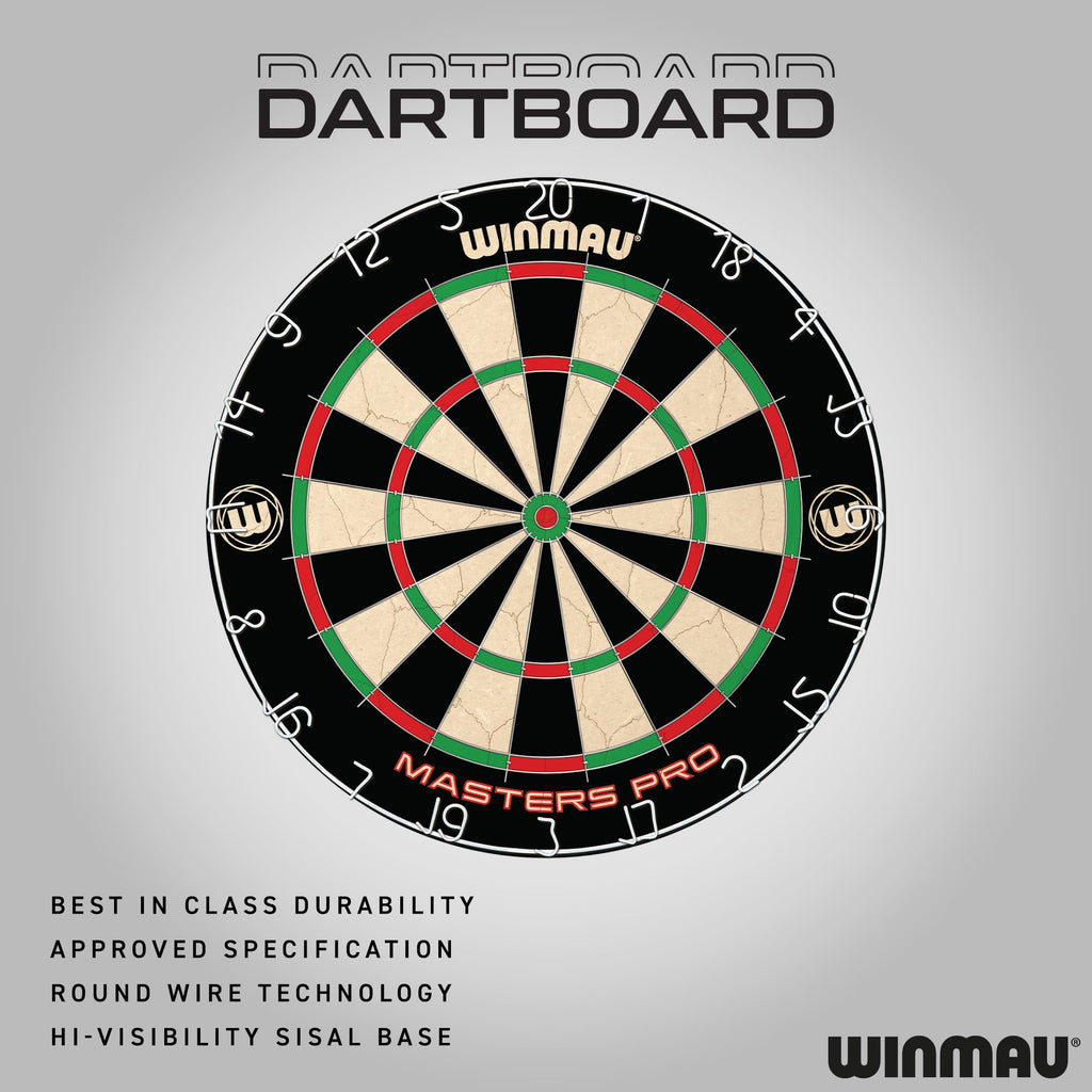 Winmau Masters Pro Bristle Dartboard Set | Professional Steel Tip Darts