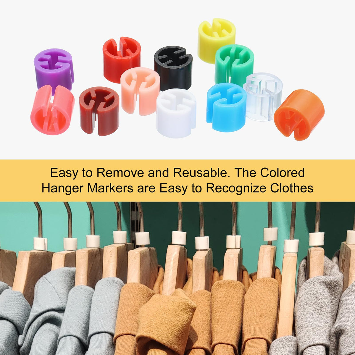 sourcing map Clothes Hanger Markers Blank Tags Fit 3.5mm Rod for Garment Color Coding 12 Color, 300pcs