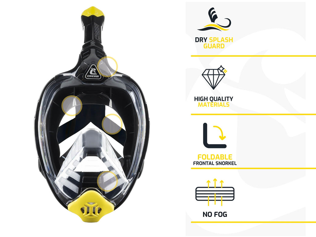 Cressi Bali Full Face Snorkel Mask - Anti-Fog Silicone with Camera Mount