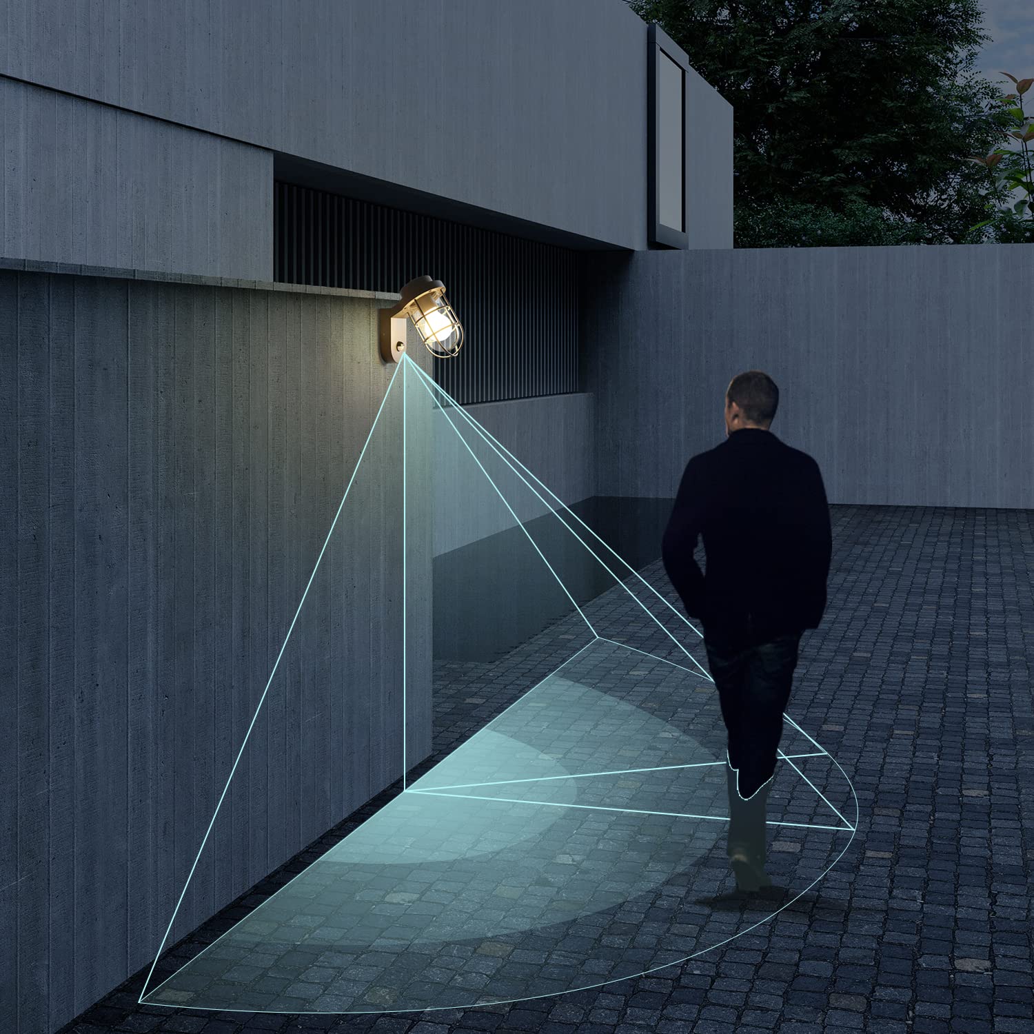 DAWALIGHT Outdoor Wall Light | PIR Motion Sensor IP44 Lantern – Dark Grey