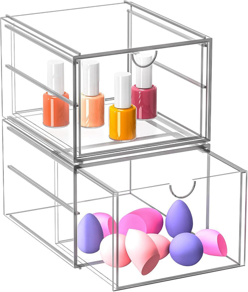 2-Pack Stackable Cosmetic Drawers | Dustproof Makeup Storage