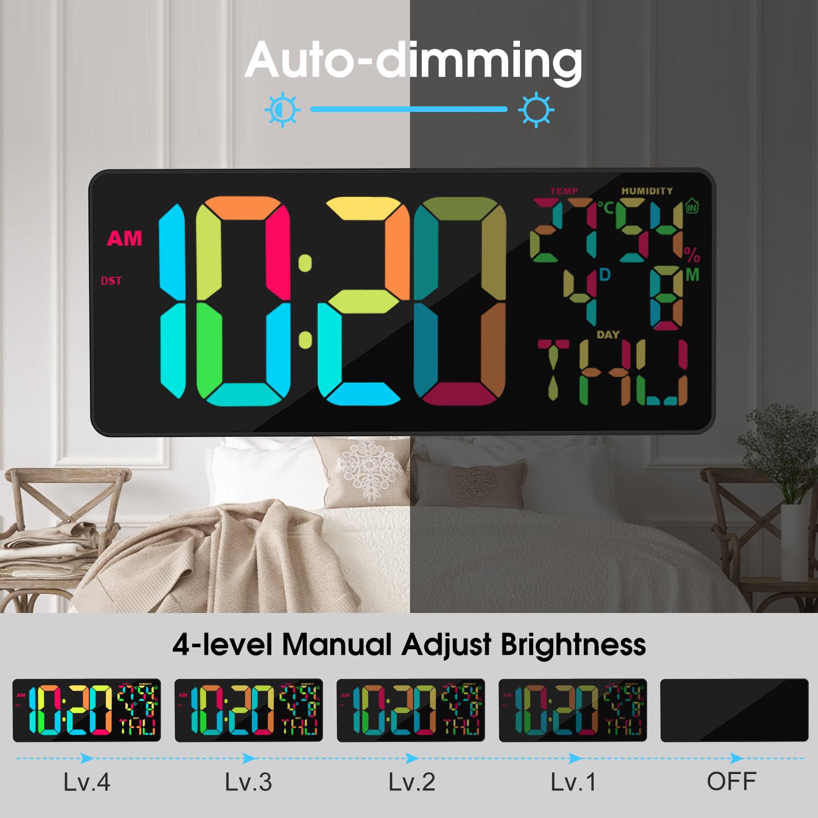 XREXS 18 Inch Digital Wall Clock | 10 RGB Color Changing LED with Remote