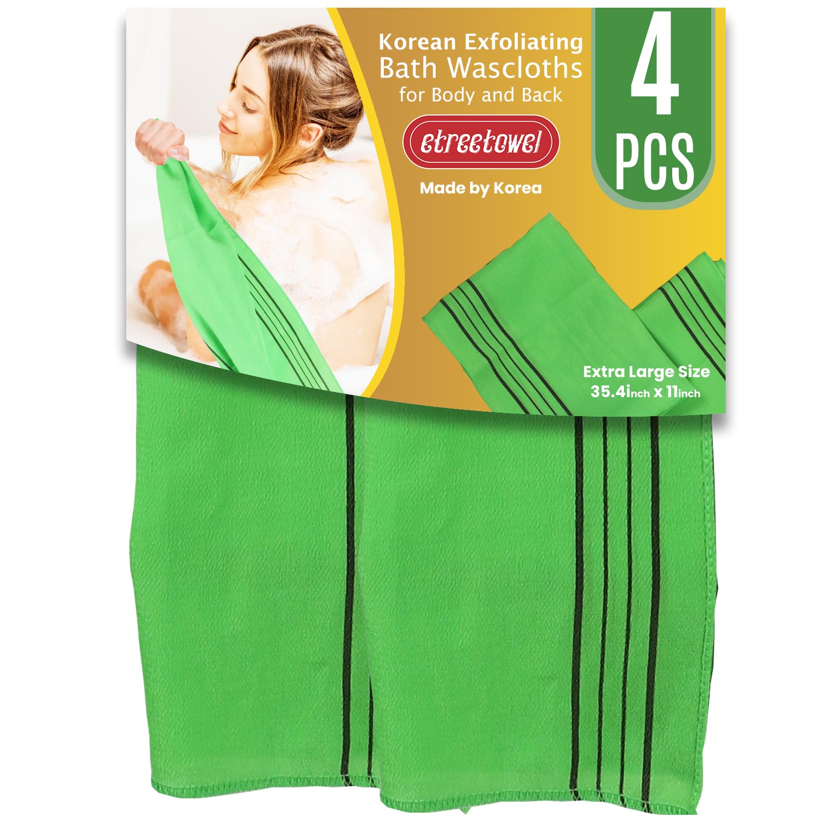 etreetowel Korean Exfoliating Bath Washcloths - XL Viscose Rayon (4 Pack)