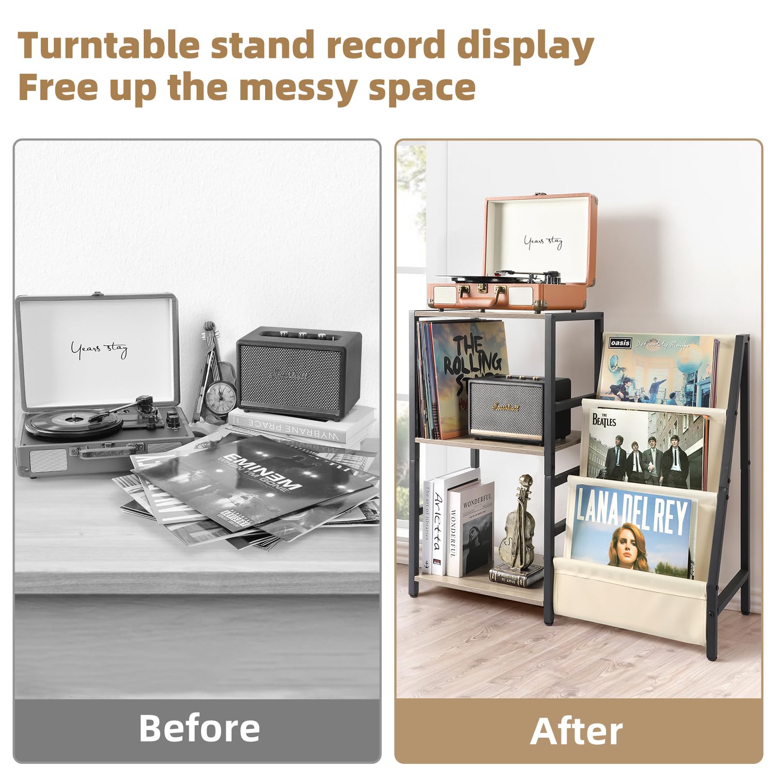 Bikoney 3-Tier Record Player Stand | Vinyl Storage Table for 200 Albums