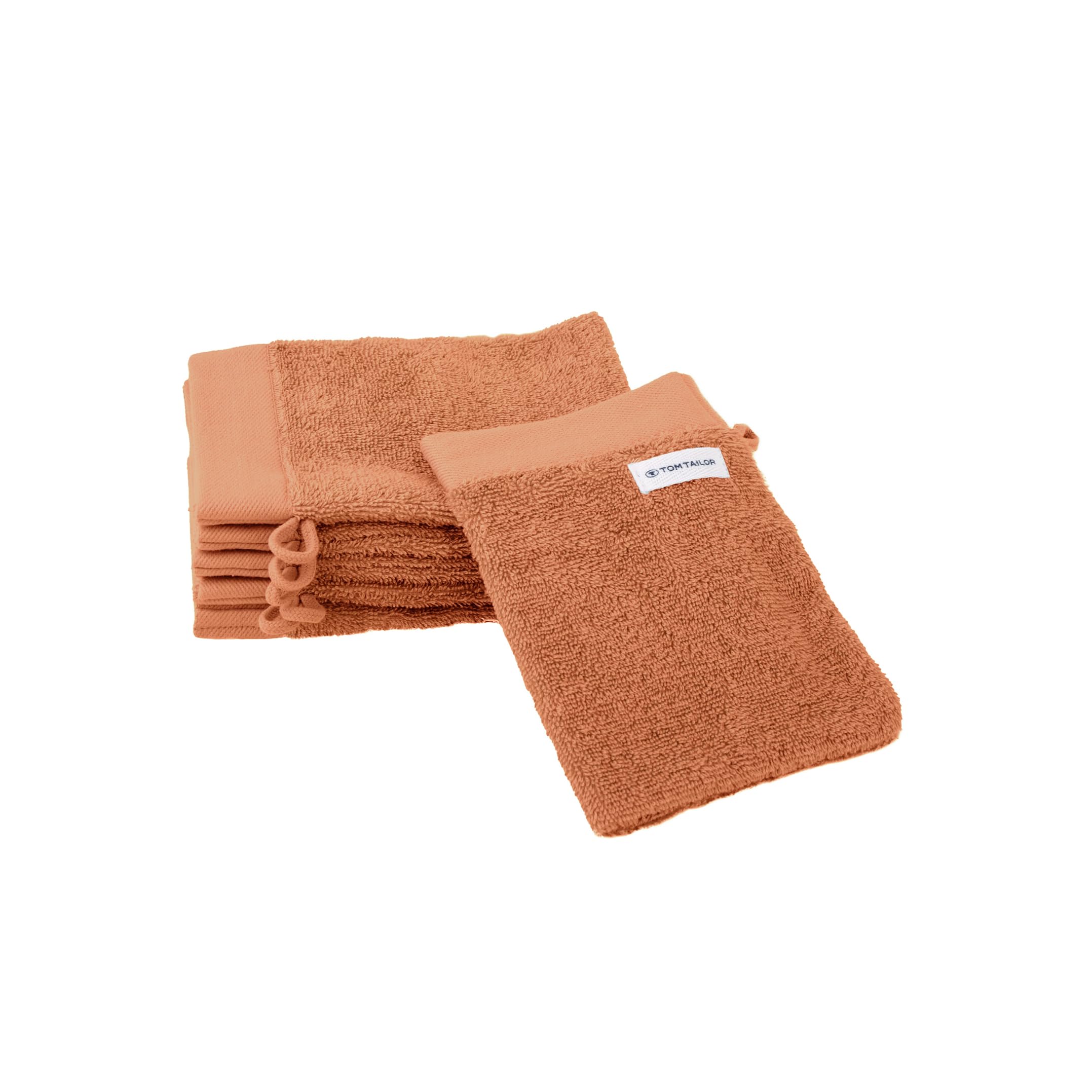 Tom Tailor Cotton Terry Wash Mitts – Set of 6, Dark Coral Orange