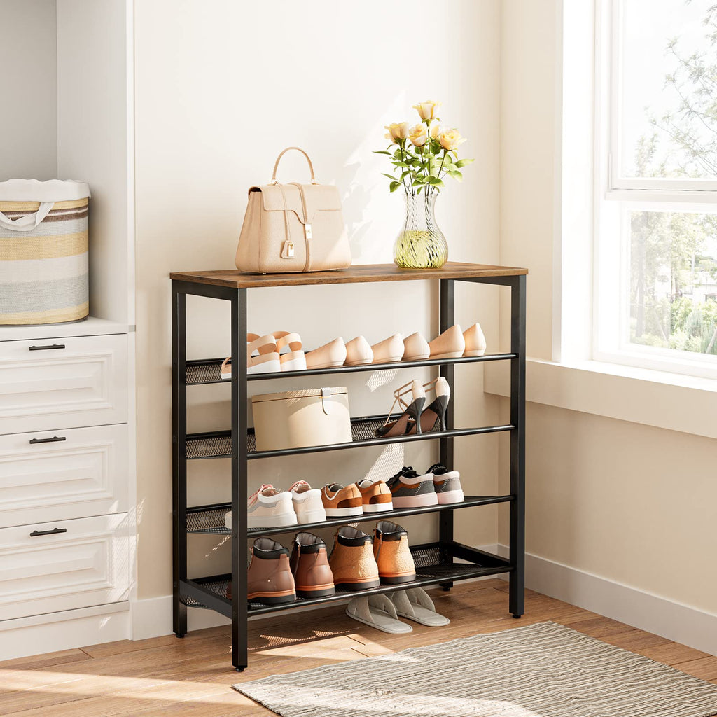 HOOBRO 5-Tier Shoe Rack – Industrial Rustic Brown Metal Storage Shelf