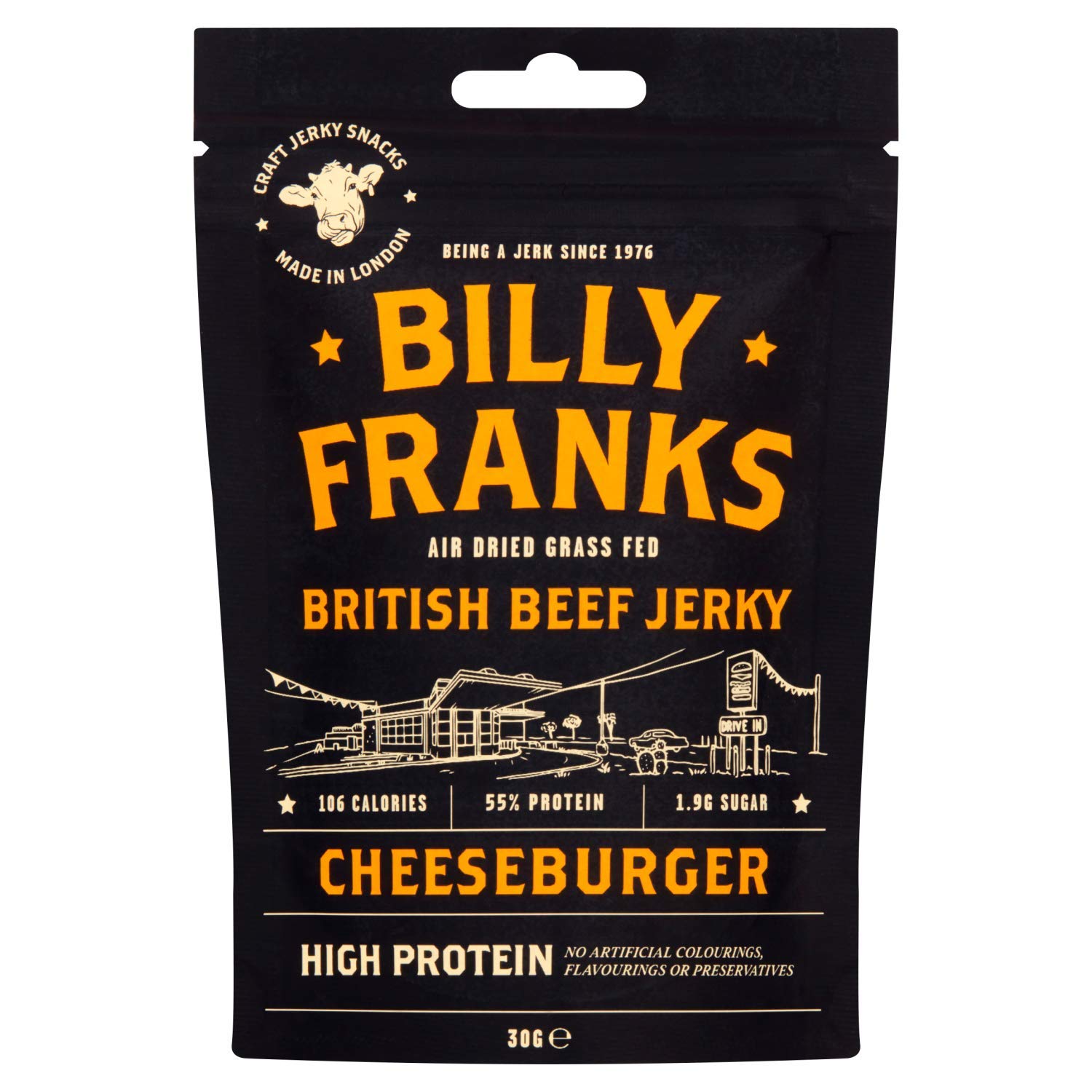 Billy Franks Cheeseburger Beef Jerky – High Protein Snack – 10 x 30g