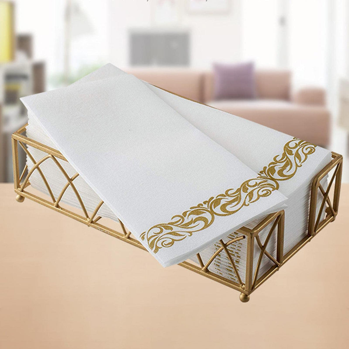 Kisbeibi 50 Disposable Guest Towels Soft and Absorbent Linen-Feel Paper Hand Towels Durable Decorative Bathroom Hand Napkins Good for Kitchen - image 1