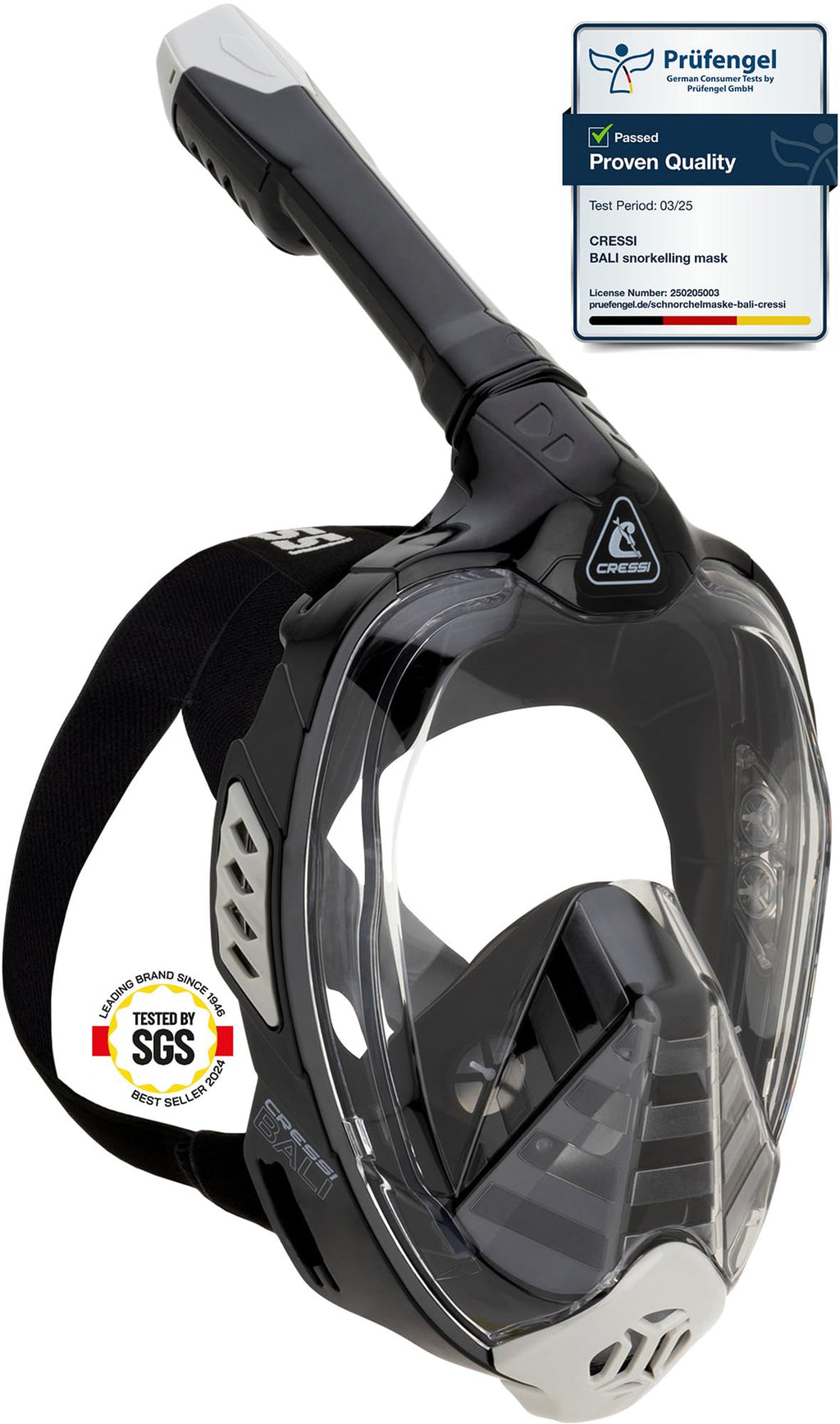 Cressi Bali Full Face Snorkel Mask - Anti-Fog Silicone with Camera Mount