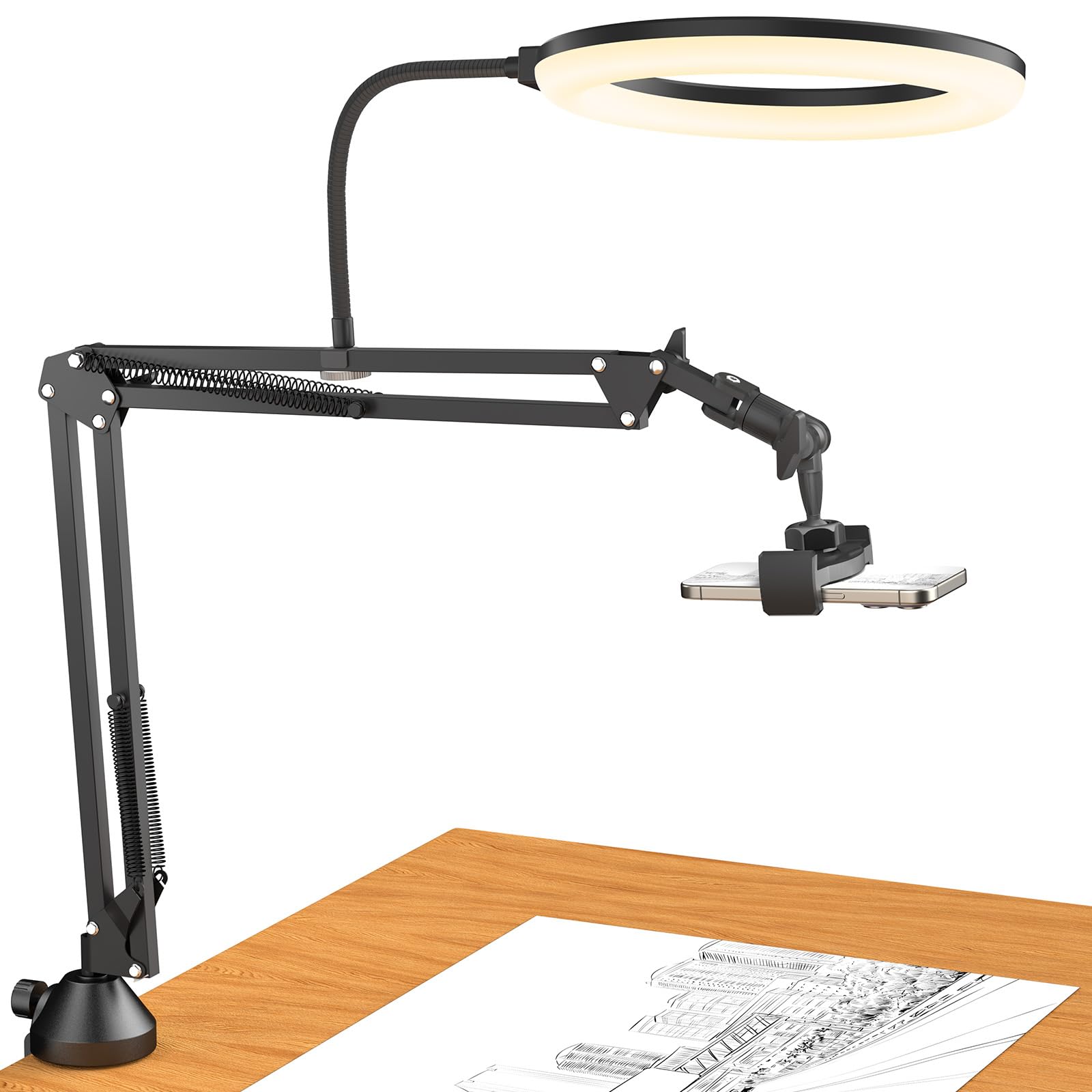 TONOR 10" Overhead Ring Light Kit with Boom Arm and Phone Holder