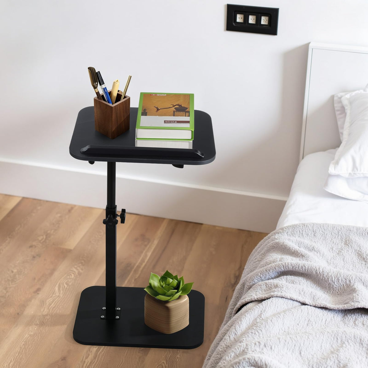 comfoyar C Shaped Side Table Adjustable Height, 360° Swivel 180° Flip Bedside Table with Slat for Sofa Bathtub - image 5