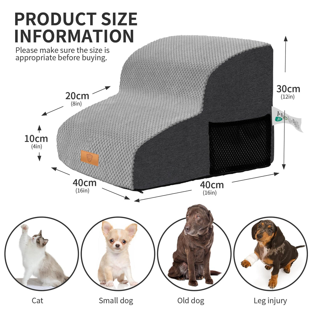 Masthome 2-Step High Density Foam Dog Stairs | Non-Slip Pet Ramp, Grey