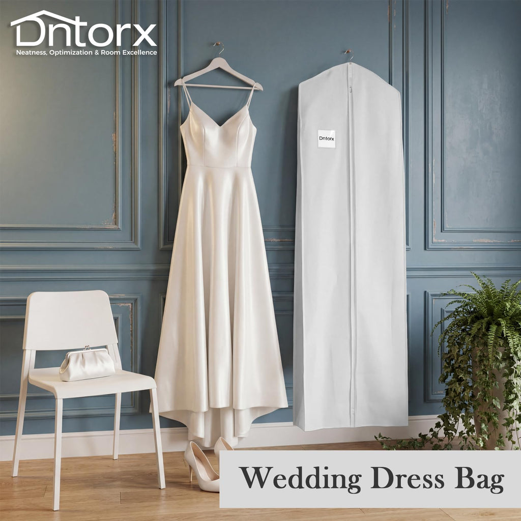 Dntorx Wedding Dress Bag 72In, Dress Bag Cover Long with 10In Gusset White
