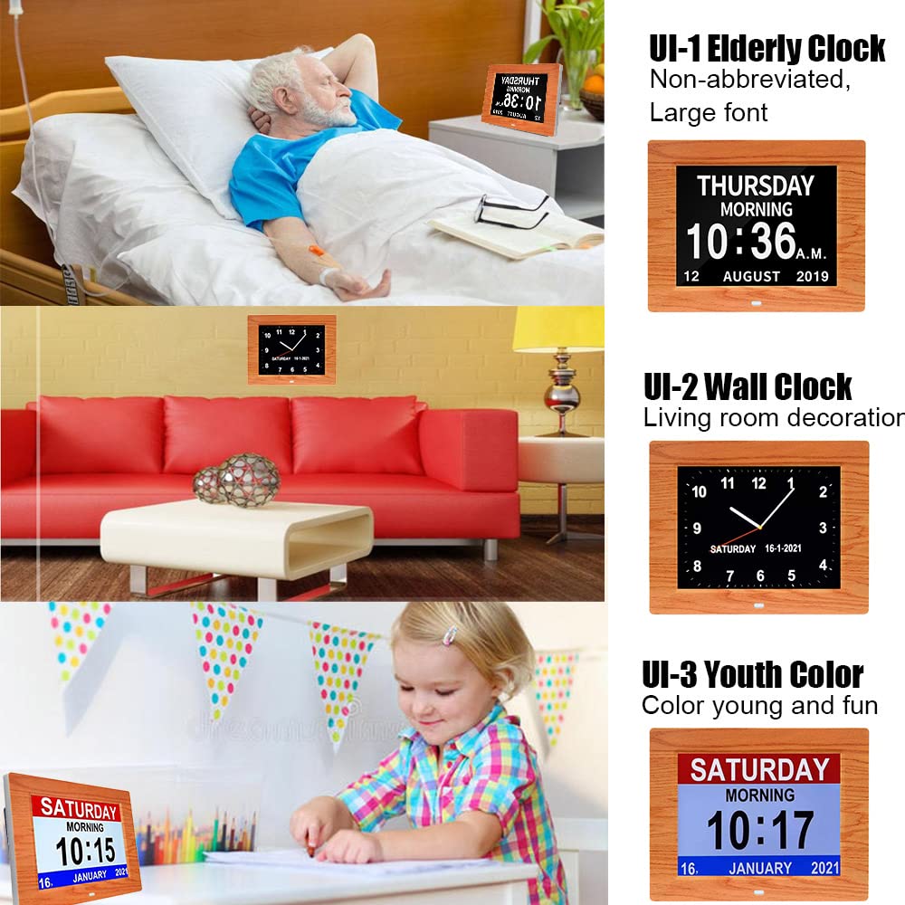 CAZOKASI 8-Inch Digital Calendar Day Clock | 3-Display Photo Frame