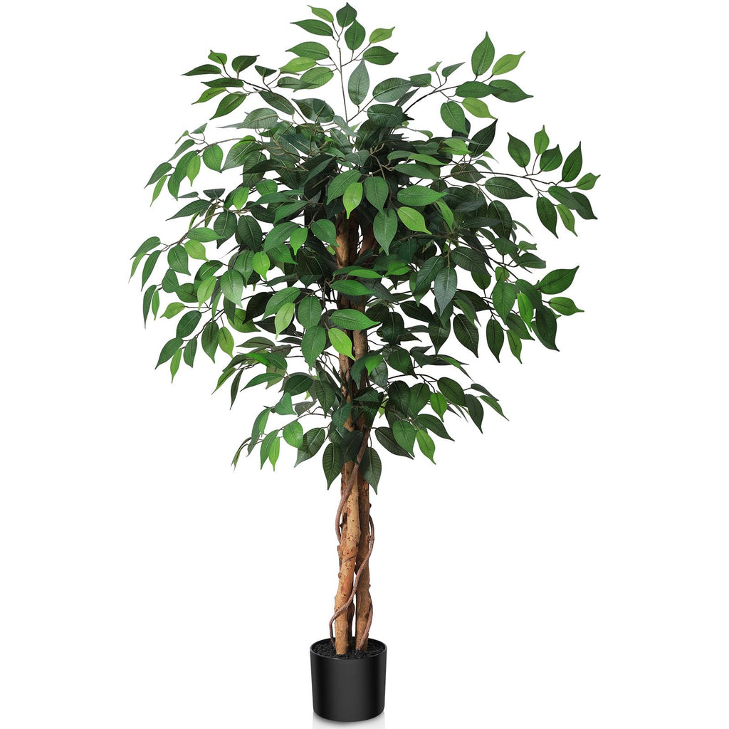 SOGUYI 120cm Artificial Ficus Tree | Silk Faux Plant with Natural Wood Trunk