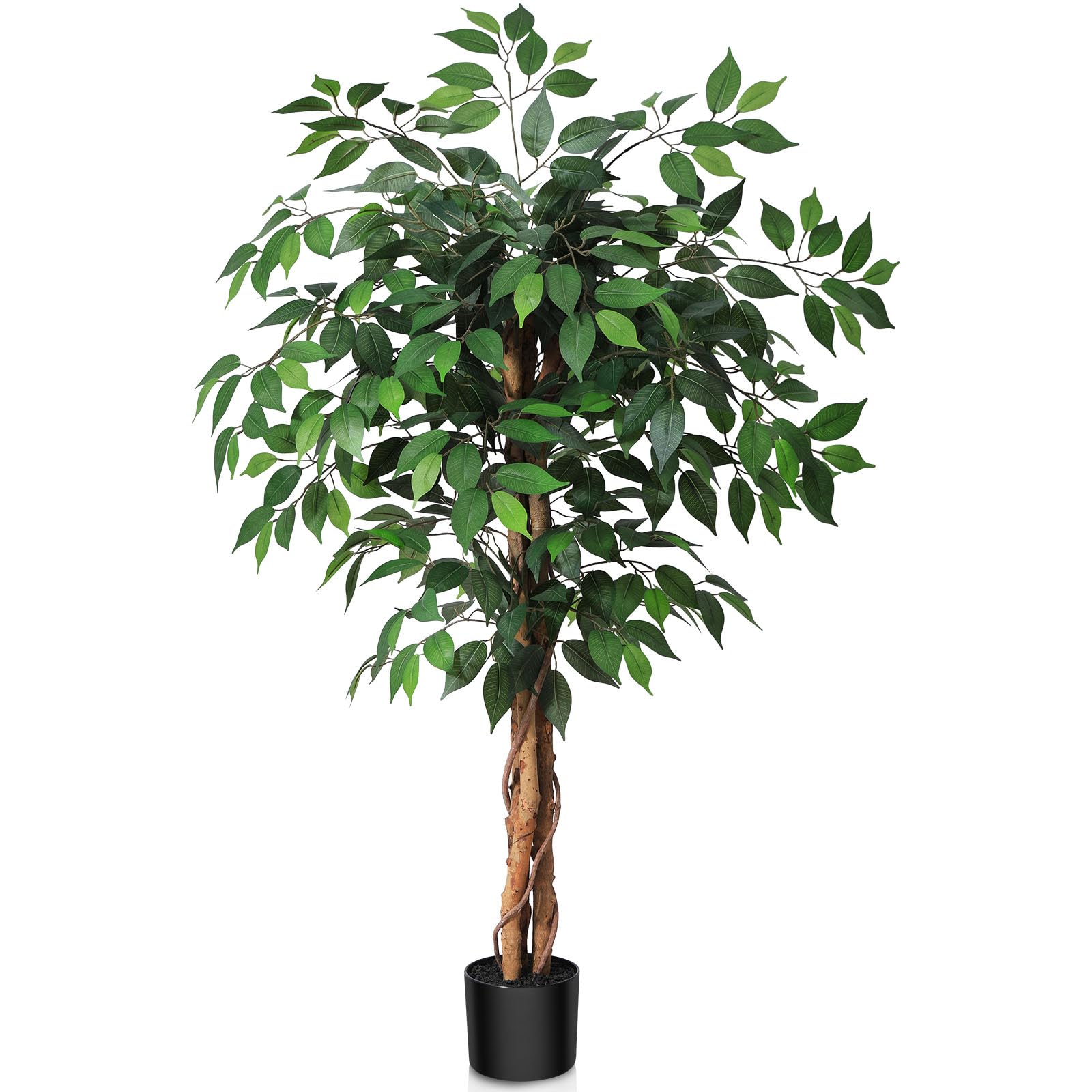 SOGUYI 120cm Artificial Ficus Tree | Silk Faux Plant with Natural Wood Trunk