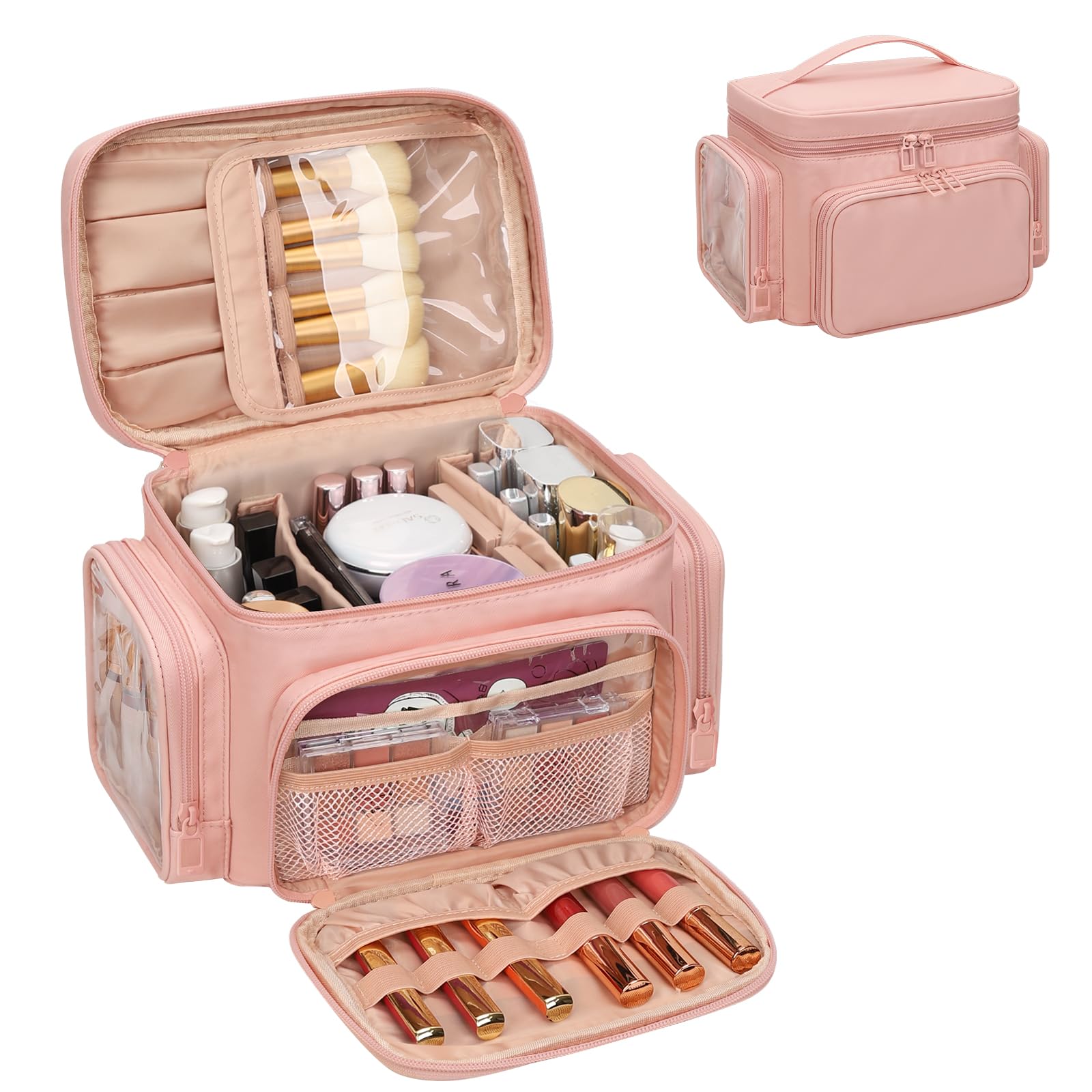 Large Travel Makeup Bag | PU Leather Toiletry Case - Pink