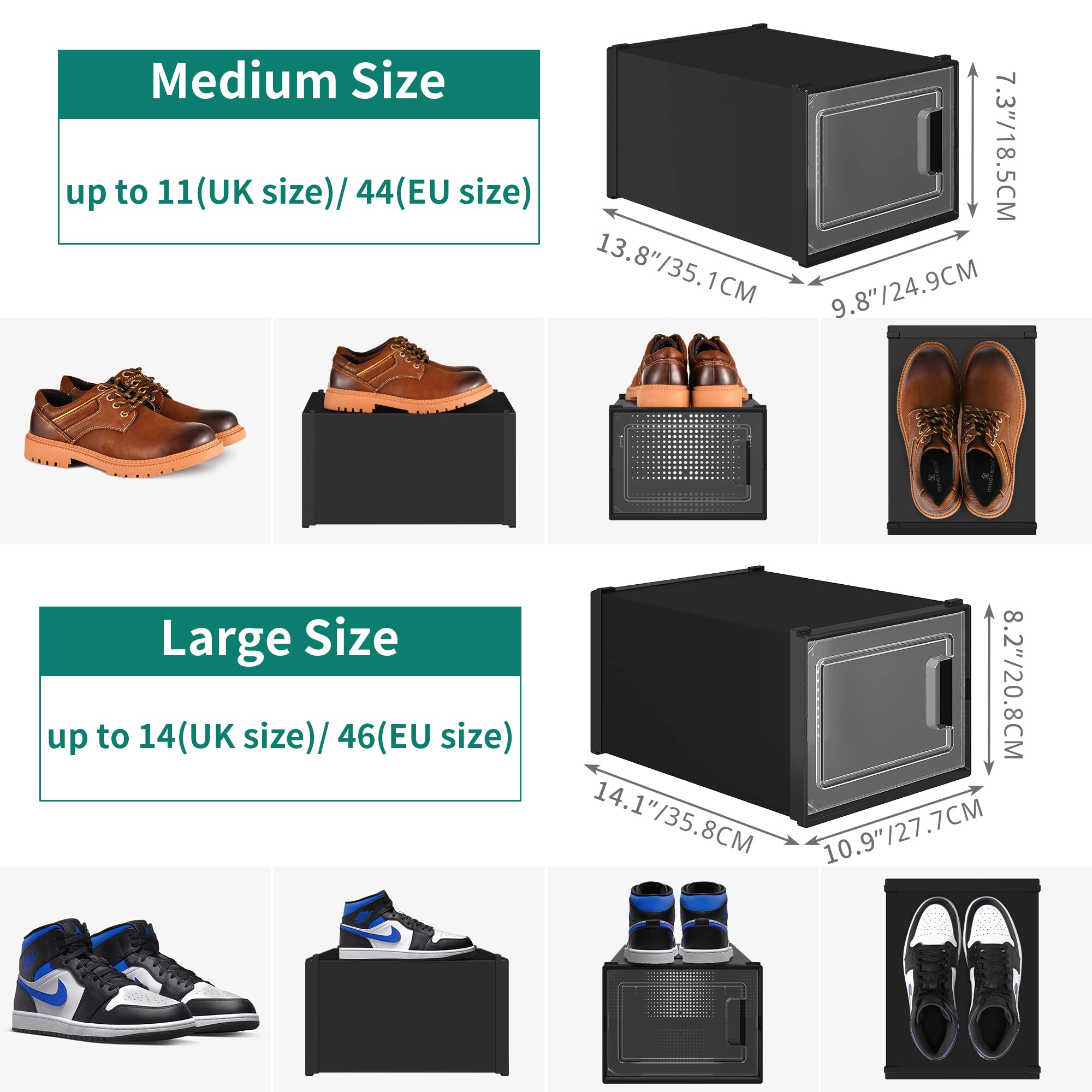 YITAHOME Stackable Shoe Box - 12 Pack Plastic Storage for UK Size 11