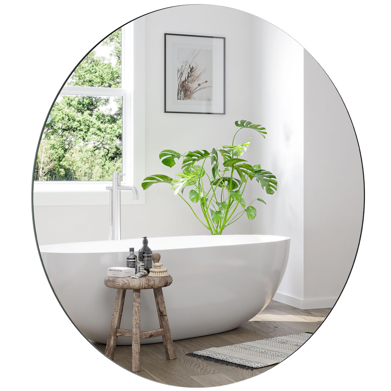 Dripex 60cm Frameless Round Mirror | Wall Mounted Bathroom Mirror