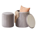 IBUYKE Set of 2 Round Storage Ottoman | Velvet Vanity Stool - Gray