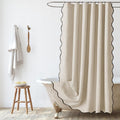 Scalloped Shower Curtain – Waterproof Linen Fabric, Beige